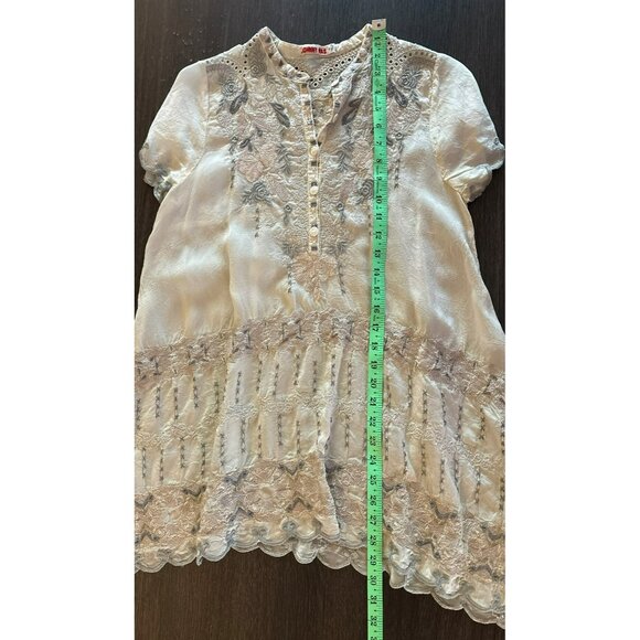 Johnny Was Fletcher Embroidered Flowy Crinkle Cupra Rayon Tunic Top Size XS - Picture 7 of 7